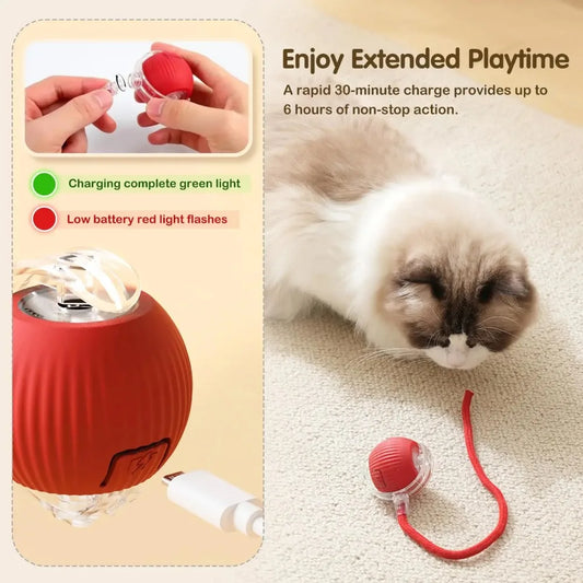 LEMEENQ Cat Interactive Ball Toy Auto Rolling Ball with Tail Rechargeable Smart Pet Interactive Toy Intelligent Mouse for Cat