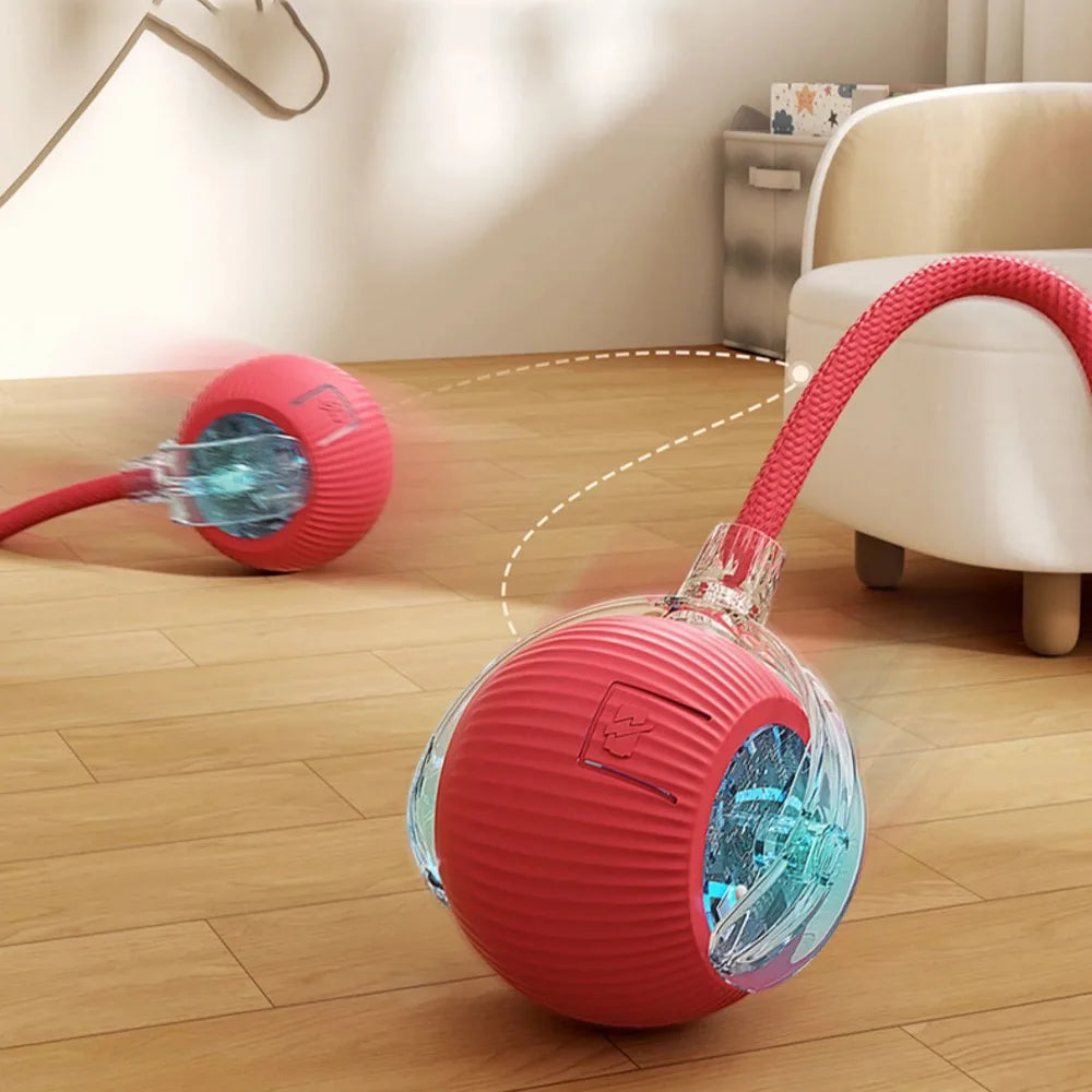 LEMEENQ Cat Interactive Ball Toy Auto Rolling Ball with Tail Rechargeable Smart Pet Interactive Toy Intelligent Mouse for Cat