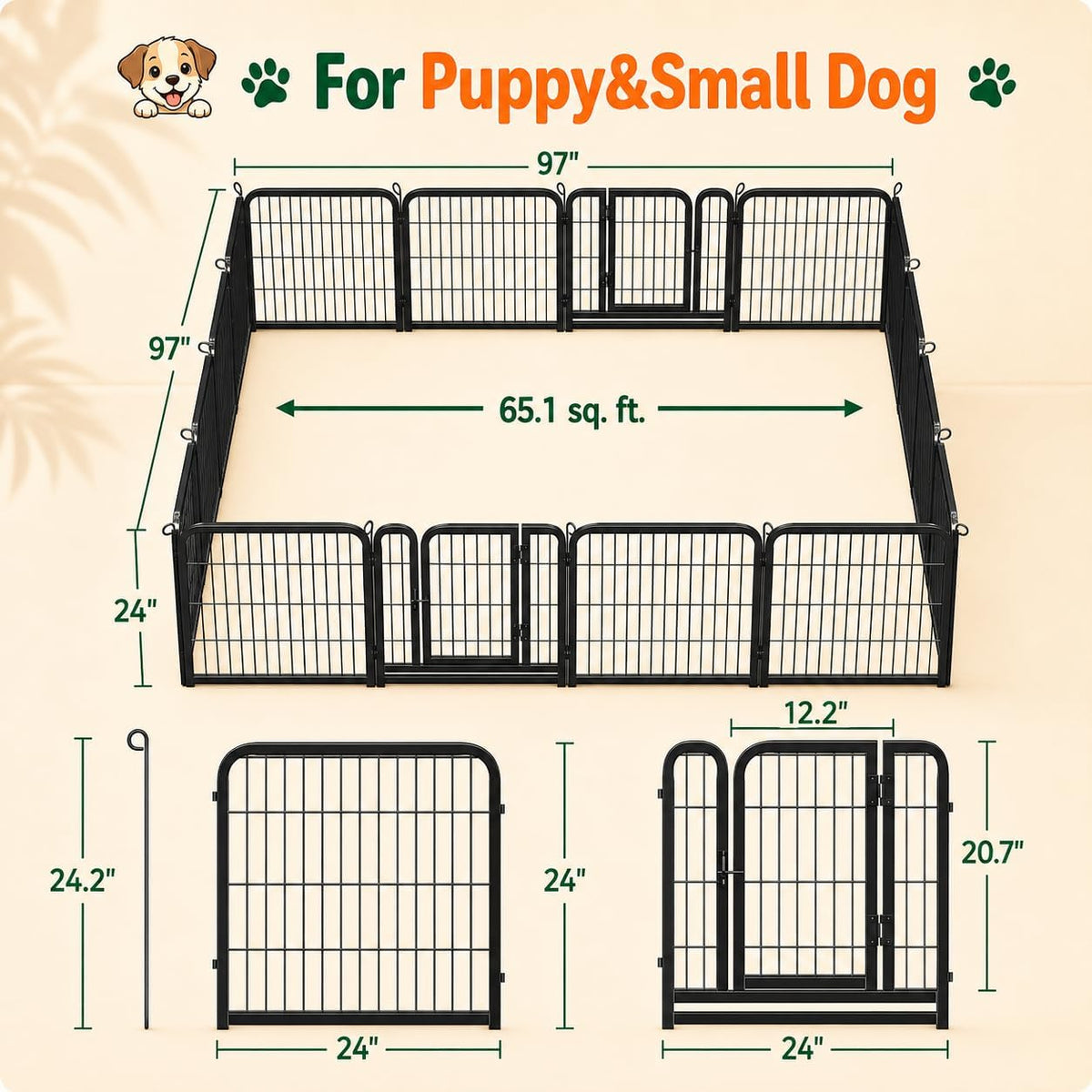 Yaheetech Dog Playpen 24In 16 Panels Pet Fence for Indoor Yard RV Camping