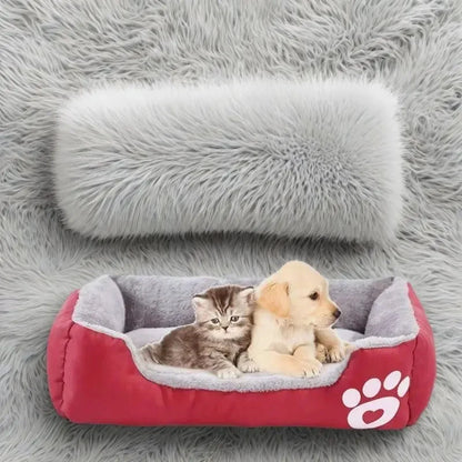 Long Plush Calming Dog Bed Large Pet House - Deep Sleeping Warm Soft Cushion, Non-Slip Bottom for Puppy Chihuahua & Cats