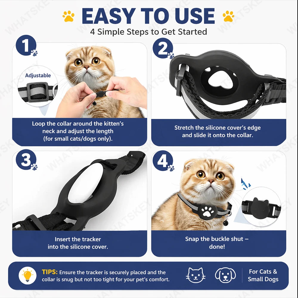 Bluetooth GPS Tracker Woeks with Google Find My (Android Only) Waterproof Smart Tracker Tag with Adjustable Collar for Cats, Pet