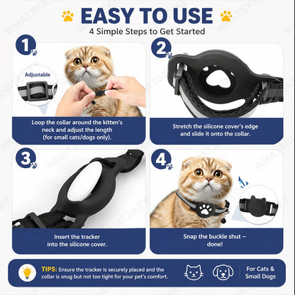 Bluetooth GPS Tracker Woeks with Google Find My (Android Only) Waterproof Smart Tracker Tag with Adjustable Collar for Cats, Pet