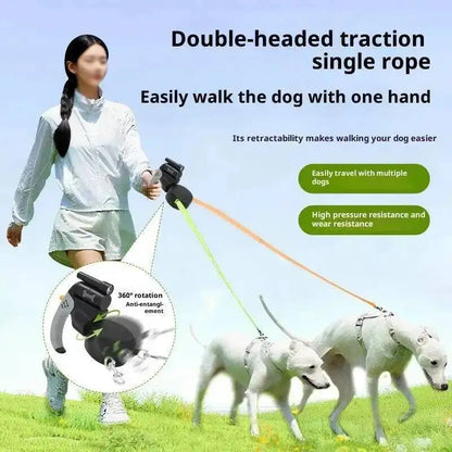 Auto Retractable Double-Headed Dog Leash 3M Rope for 2 Dogs with LED Flashlight 360 Degree Dual Traction Rope Pet Supplies