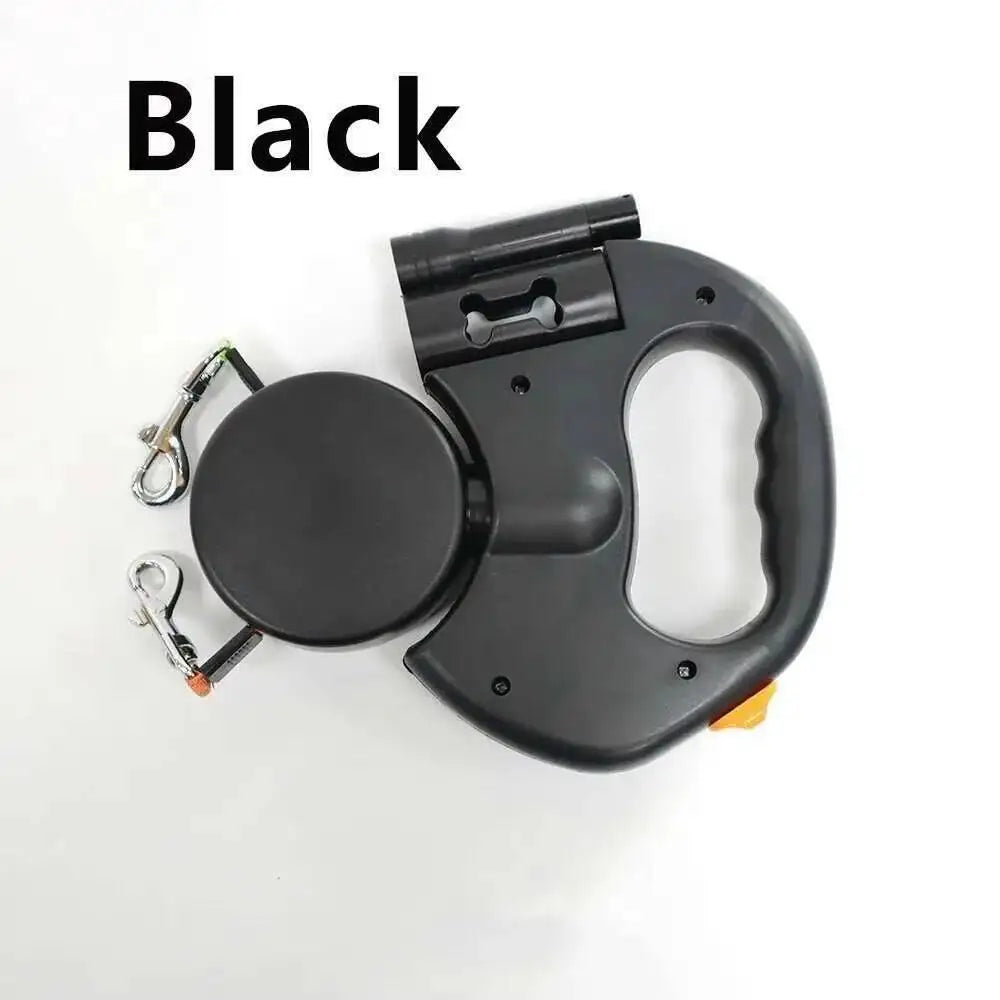 Auto Retractable Double-Headed Dog Leash 3M Rope for 2 Dogs with LED Flashlight 360 Degree Dual Traction Rope Pet Supplies