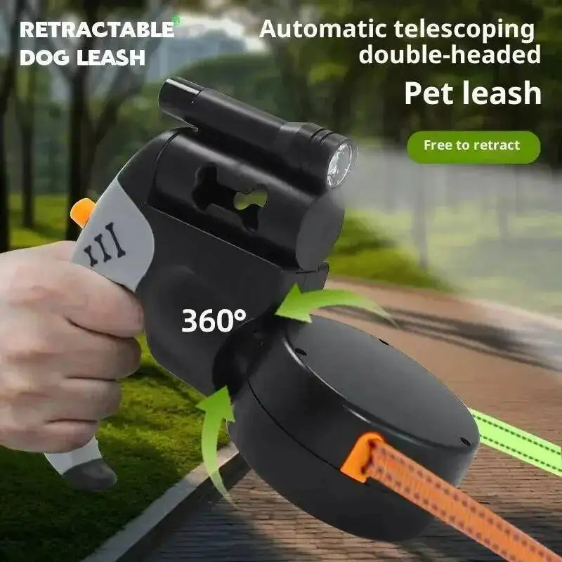 Auto Retractable Double-Headed Dog Leash 3M Rope for 2 Dogs with LED Flashlight 360 Degree Dual Traction Rope Pet Supplies