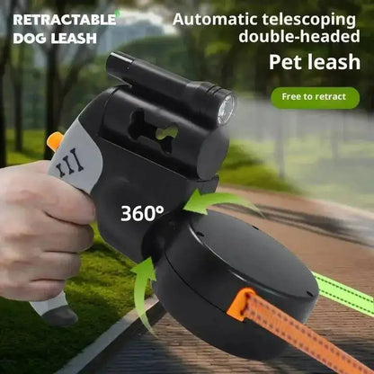 Auto Retractable Double-Headed Dog Leash 3M Rope for 2 Dogs with LED Flashlight 360 Degree Dual Traction Rope Pet Supplies