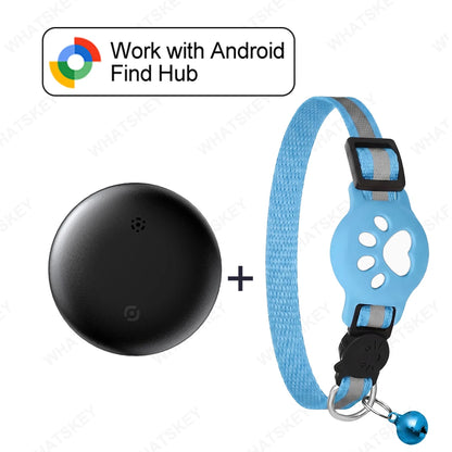Bluetooth GPS Tracker Woeks with Google Find My (Android Only) Waterproof Smart Tracker Tag with Adjustable Collar for Cats, Pet