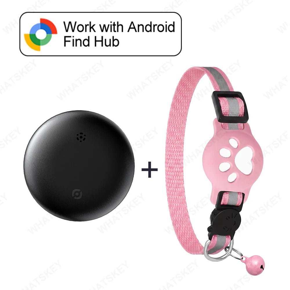 Bluetooth GPS Tracker Woeks with Google Find My (Android Only) Waterproof Smart Tracker Tag with Adjustable Collar for Cats, Pet
