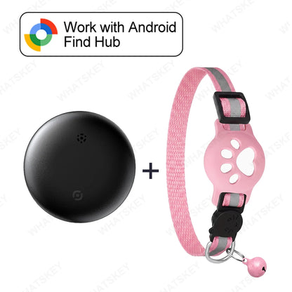 Bluetooth GPS Tracker Woeks with Google Find My (Android Only) Waterproof Smart Tracker Tag with Adjustable Collar for Cats, Pet