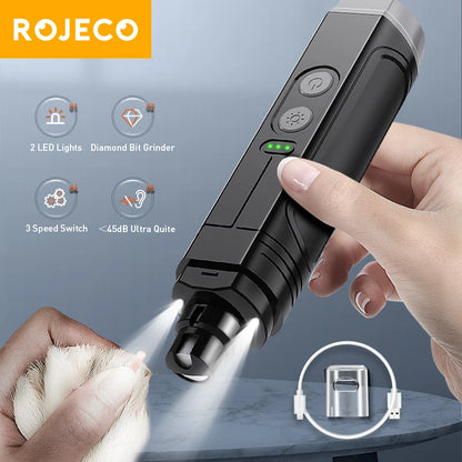 P3 Electric Pet Nail Grinder Professional Dog Nail Clippers + 2 LED Light Rechargeable Cat Claw Nail Grooming Accessories