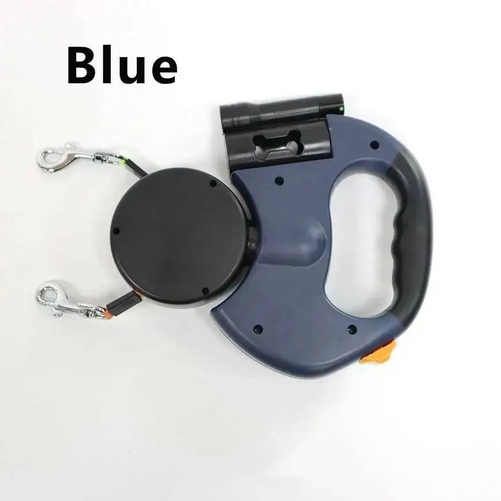 Auto Retractable Double-Headed Dog Leash 3M Rope for 2 Dogs with LED Flashlight 360 Degree Dual Traction Rope Pet Supplies
