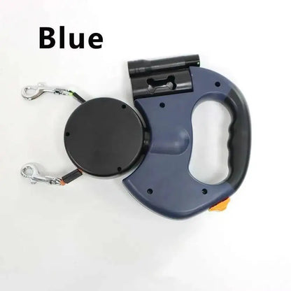 Auto Retractable Double-Headed Dog Leash 3M Rope for 2 Dogs with LED Flashlight 360 Degree Dual Traction Rope Pet Supplies
