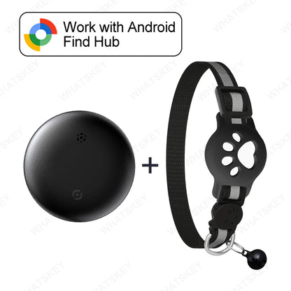 Bluetooth GPS Tracker Woeks with Google Find My (Android Only) Waterproof Smart Tracker Tag with Adjustable Collar for Cats, Pet