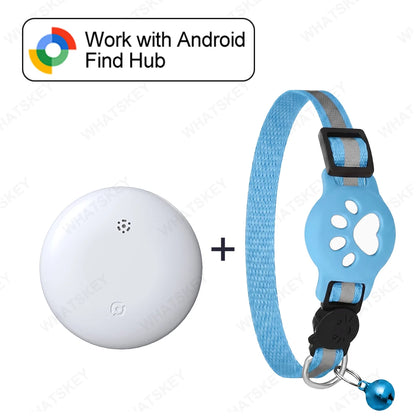 Bluetooth GPS Tracker Woeks with Google Find My (Android Only) Waterproof Smart Tracker Tag with Adjustable Collar for Cats, Pet