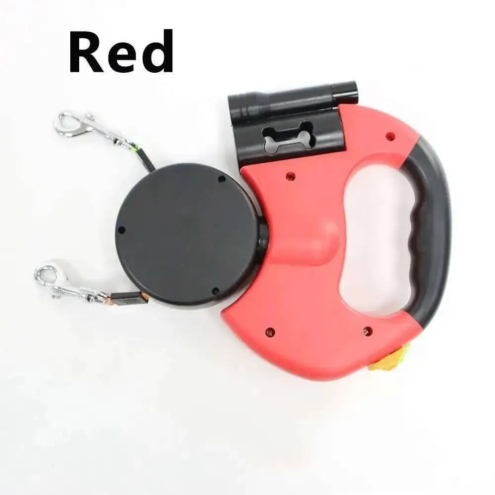Auto Retractable Double-Headed Dog Leash 3M Rope for 2 Dogs with LED Flashlight 360 Degree Dual Traction Rope Pet Supplies