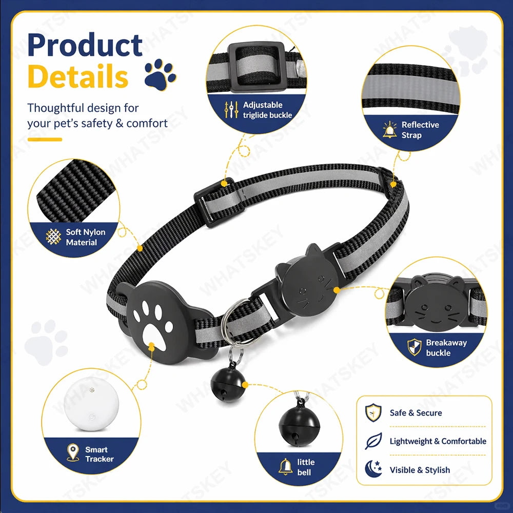 Bluetooth GPS Tracker Woeks with Google Find My (Android Only) Waterproof Smart Tracker Tag with Adjustable Collar for Cats, Pet