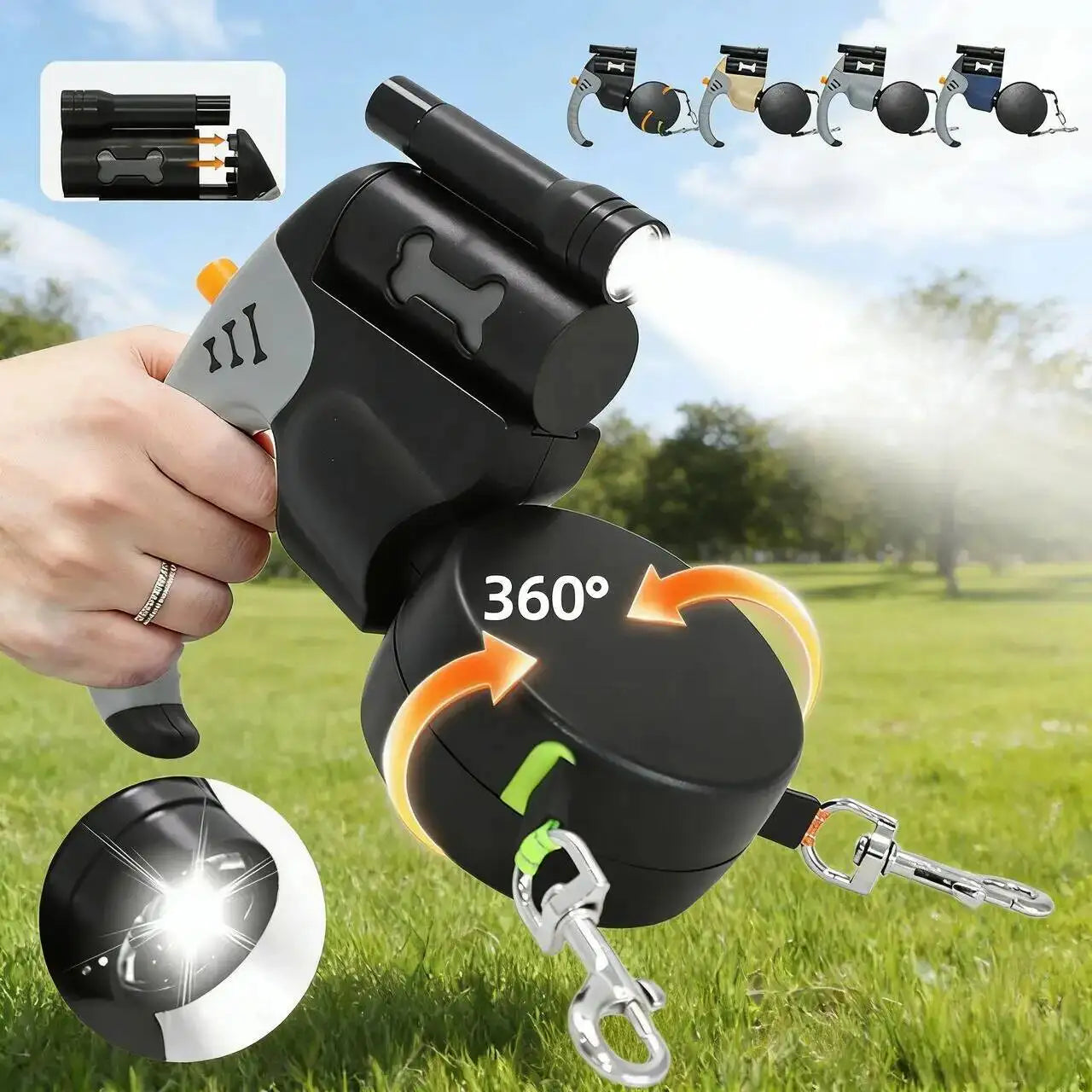 Auto Retractable Double-Headed Dog Leash 3M Rope for 2 Dogs with LED Flashlight 360 Degree Dual Traction Rope Pet Supplies