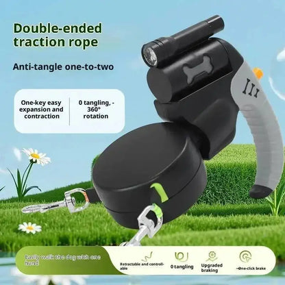 Auto Retractable Double-Headed Dog Leash 3M Rope for 2 Dogs with LED Flashlight 360 Degree Dual Traction Rope Pet Supplies
